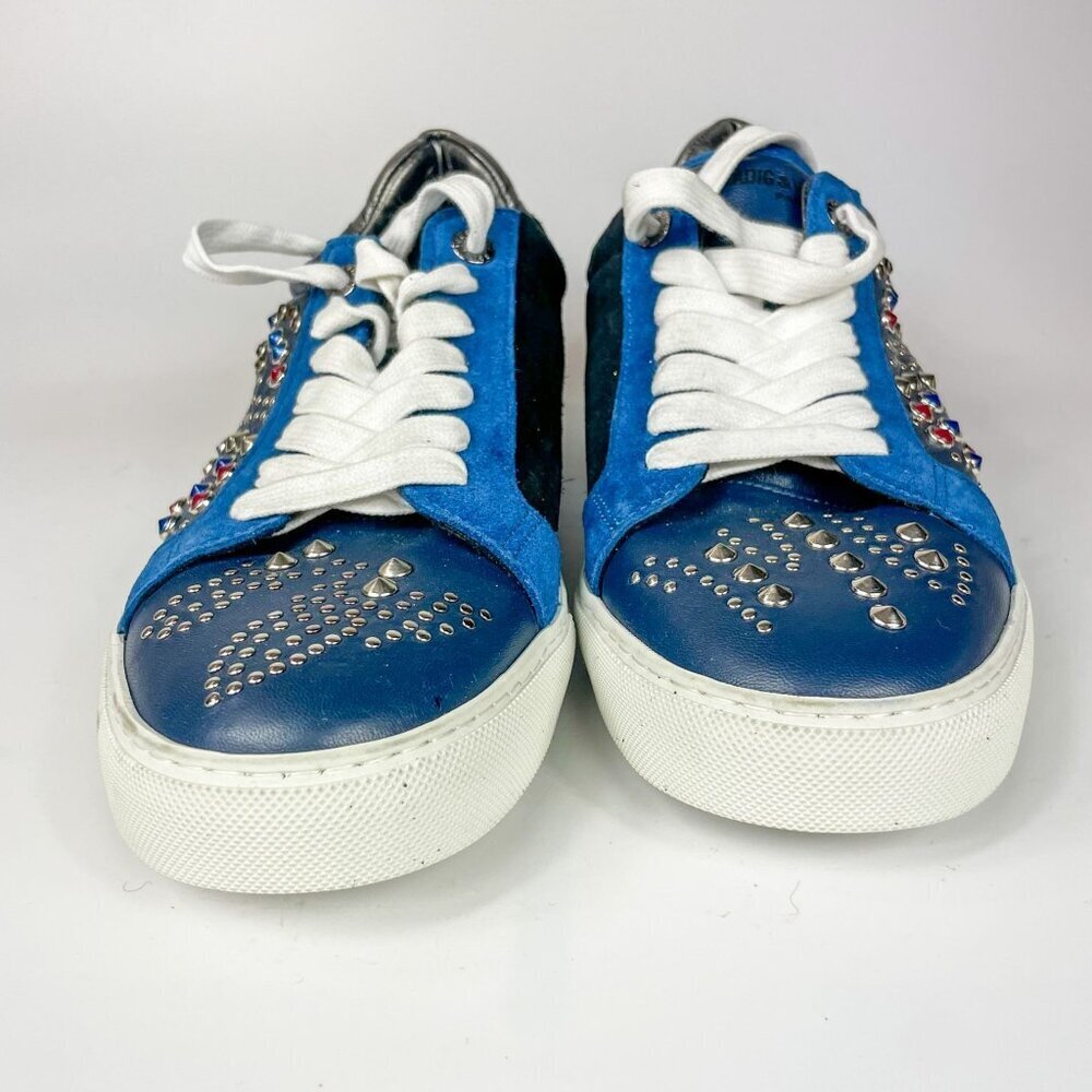 Zadig and Voltaire Tricolor Studded Leather and Suede Jungle Clous Sneakers Size